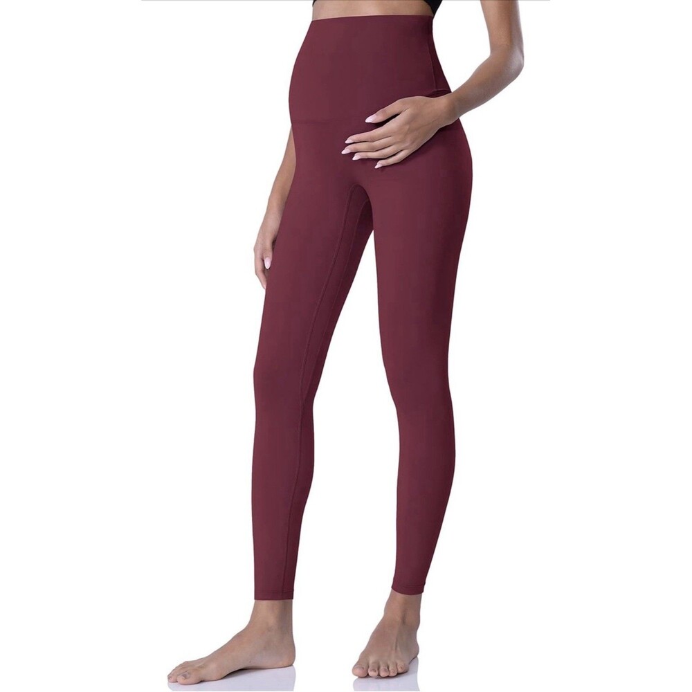 Wine Red Maternity Leggings Over The Belly Pregnancy Yoga Pants Buttery Soft M